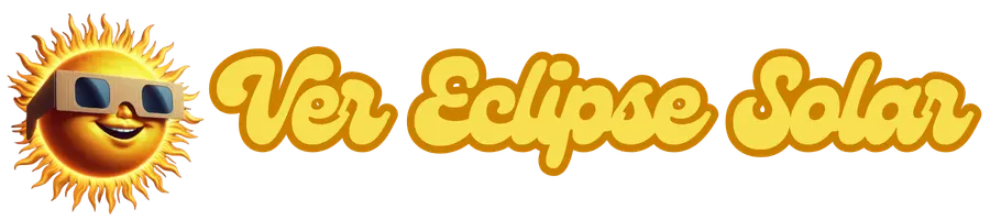 Logotipo vereclipsesolar.com con texto y sol con gafas para ver eclipse solar