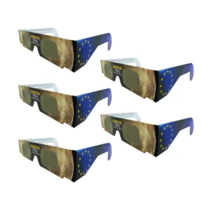 Pack ahorro 5 gafas eclipse solar certificadas ISO 12312-2 diseño Europa